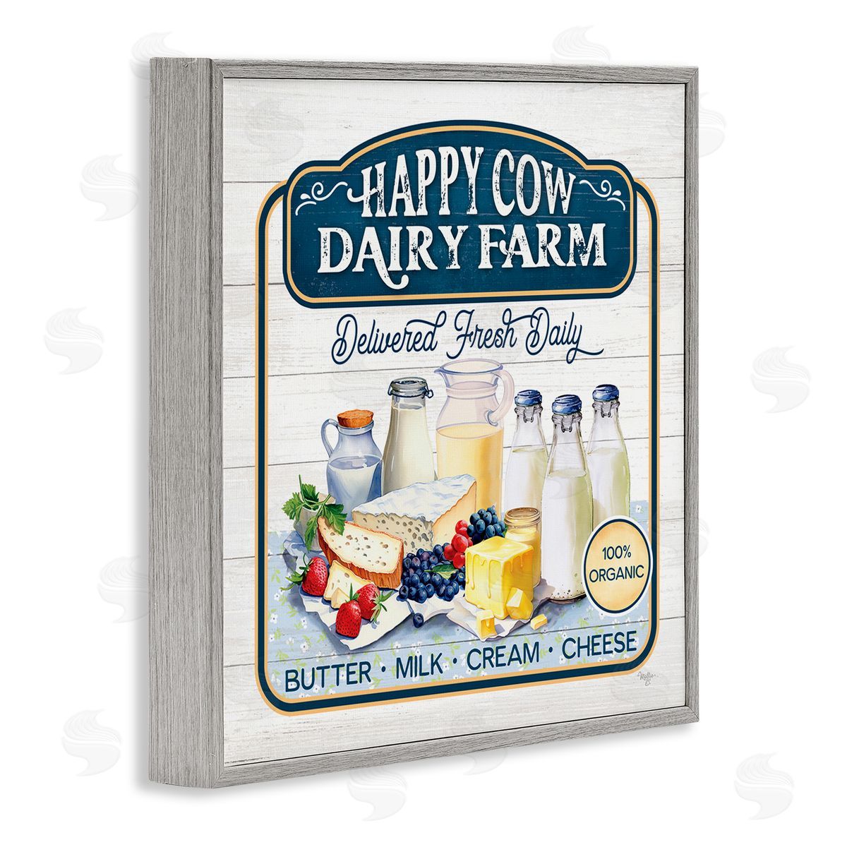 Happy Cow Farm Grey Frame Print Wall Art, Home Decor by Mollie B.