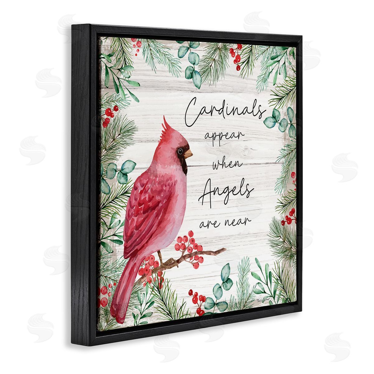 Cardinals and Angels Phrase Black Floating Frame Canvas Wall Art, Home Decor by Nicole DeCamp