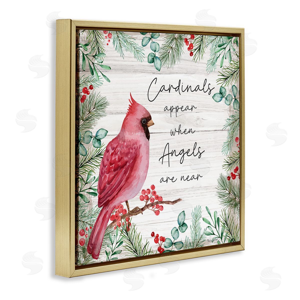 Cardinals and Angels Phrase Gold Floating Frame Canvas Wall Art, Home Decor by Nicole DeCamp