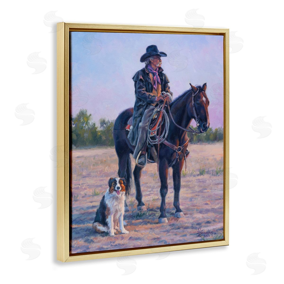 Old Timers Cowboy Gold Floating Frame Canvas Wall Art, Home Decor by David Graham