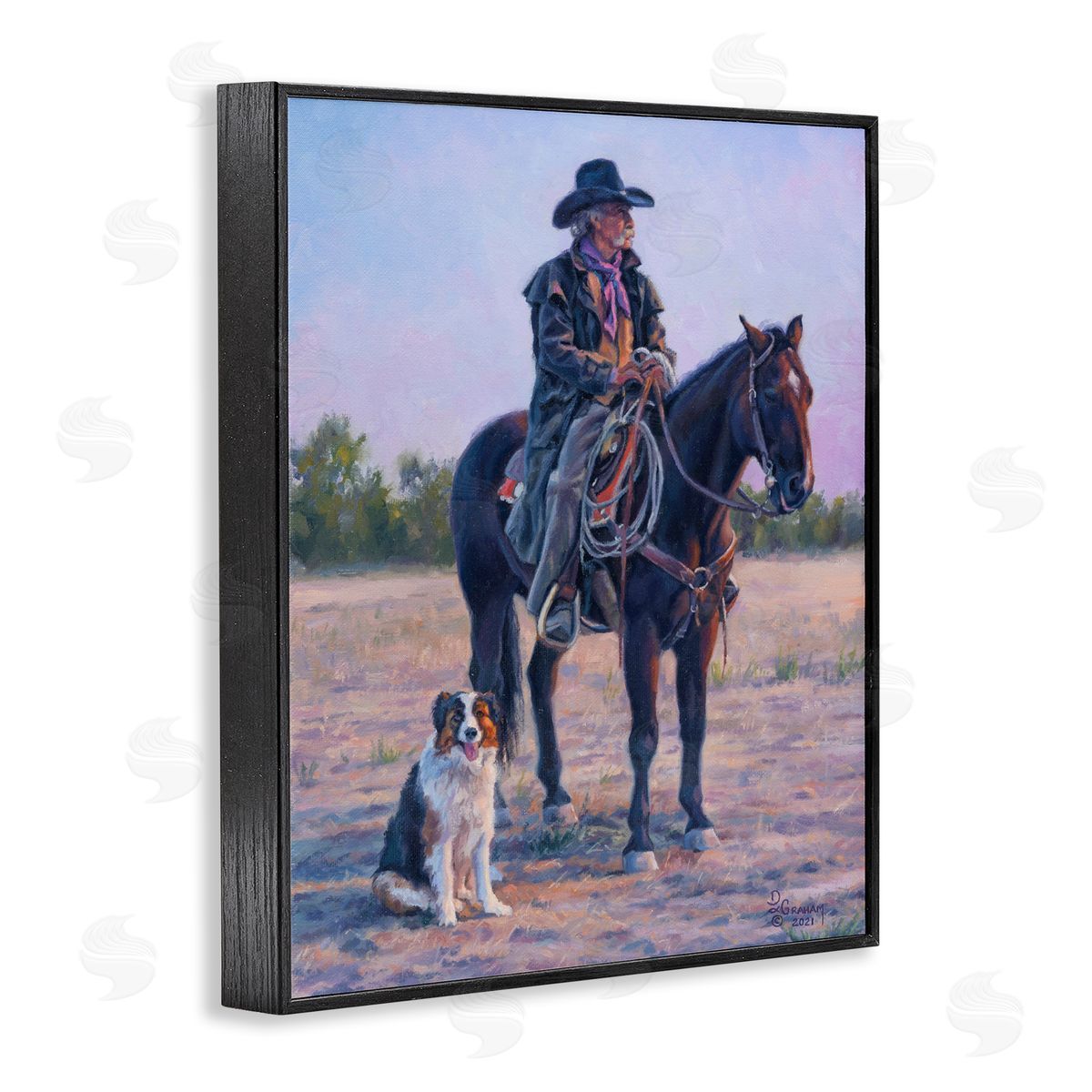 Old Timers Cowboy Black Frame Print Wall Art, Home Decor by David Graham