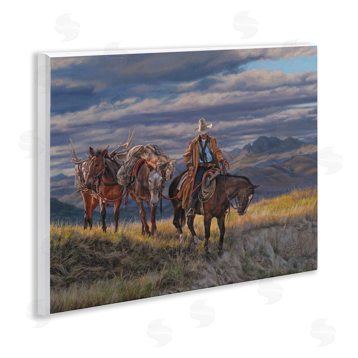 Sauntering Cowboy and Horses Wood Plaque Wall Art, Home Decor by David Graham
