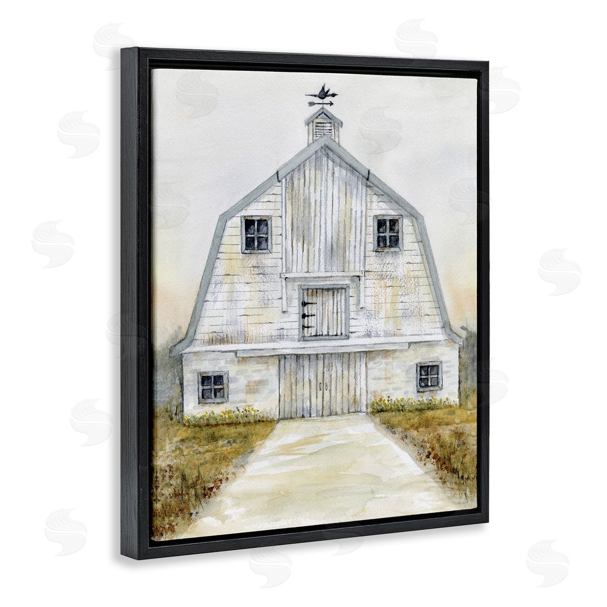 White Barn Grey Trim Black Floating Frame Canvas Wall Art, Home Decor by Patti Bishop