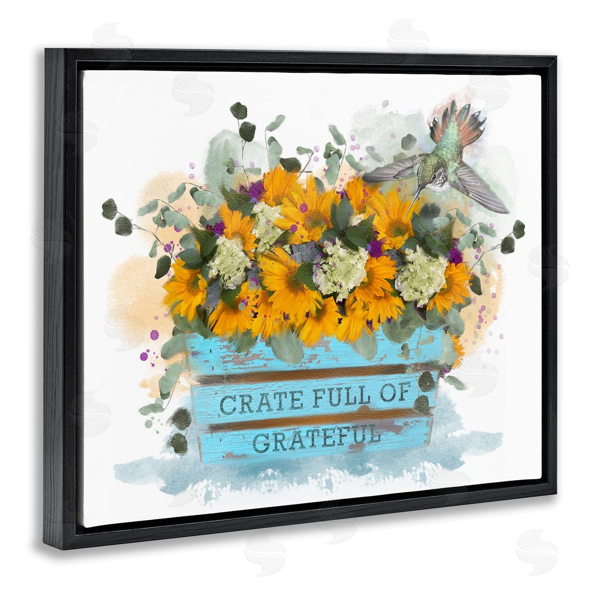 Crate Full Of Grateful Black Floating Frame Canvas Wall Art, Home Decor by Matthew Piotrowicz