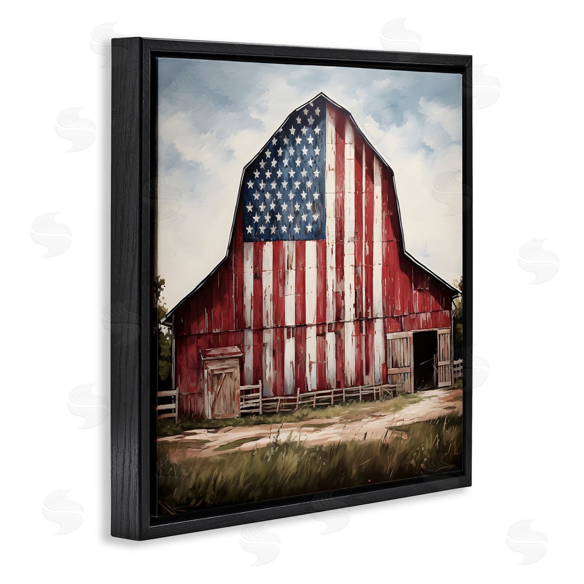 Americana Barn View Black Floating Frame Canvas Wall Art, Home Decor by Petal Prints Design
