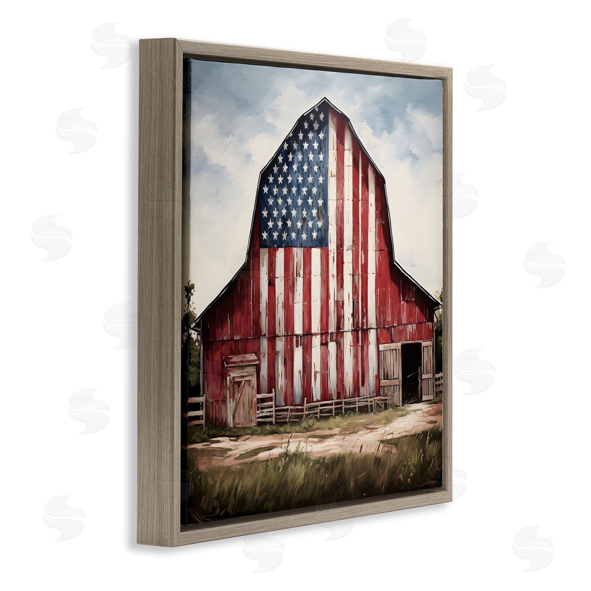 Americana Barn View Brown Floating Frame Canvas Wall Art, Home Decor by Petal Prints Design