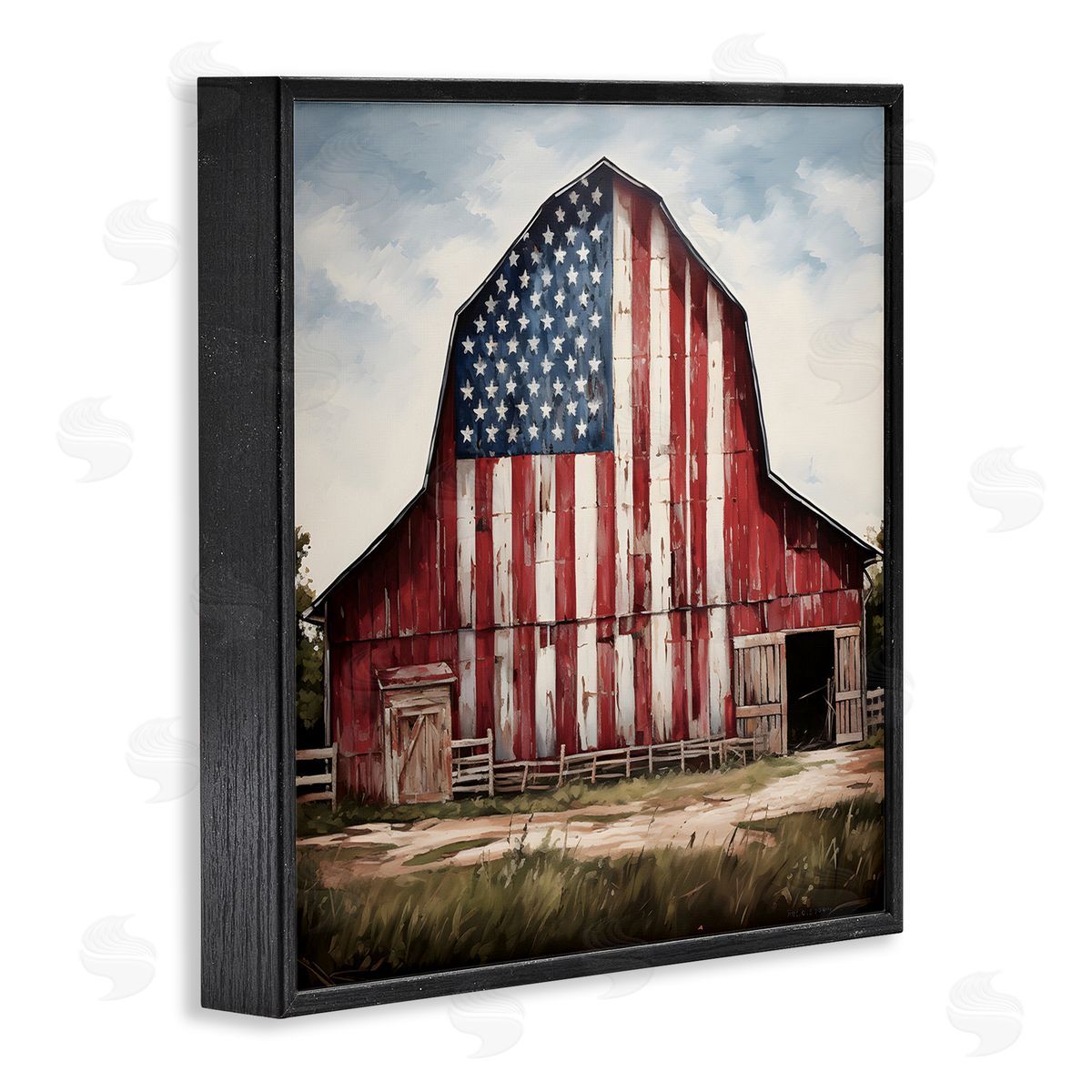 Americana Barn View Black Frame Print Wall Art, Home Decor by Petal Prints Design