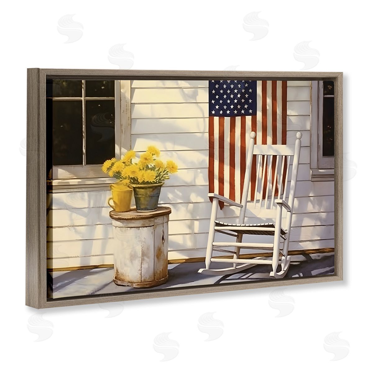 Americana Deco Scene Brown Floating Frame Canvas Wall Art, Home Decor by Petal Prints Design
