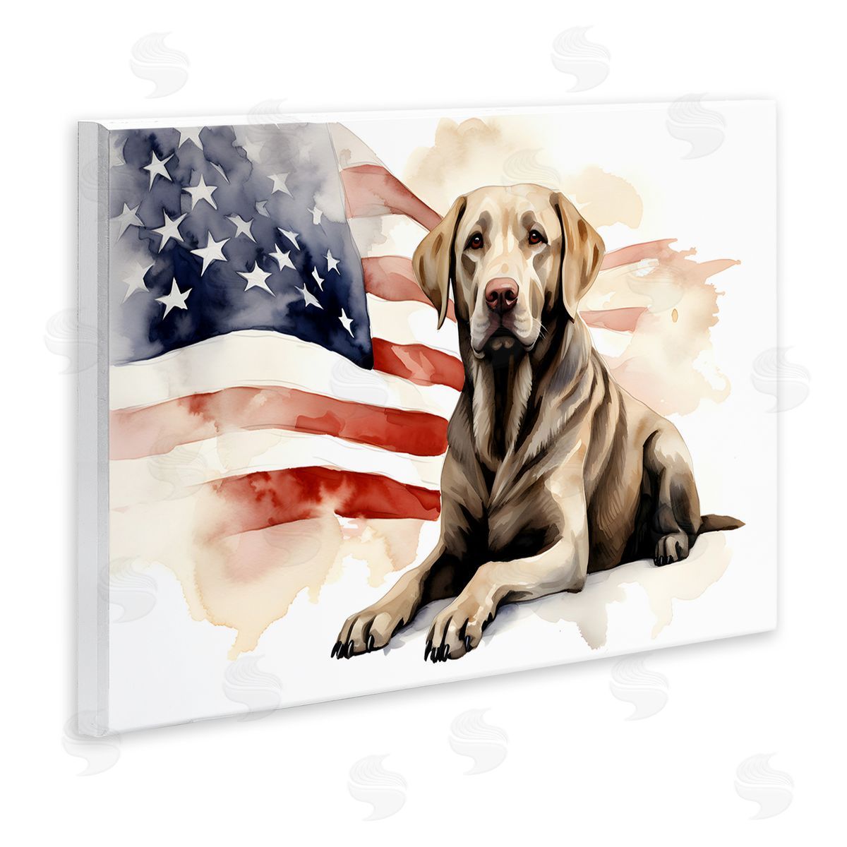 Patriotic Dog with Flag Wood Plaque Wall Art, Home Decor by Petal Prints Design
