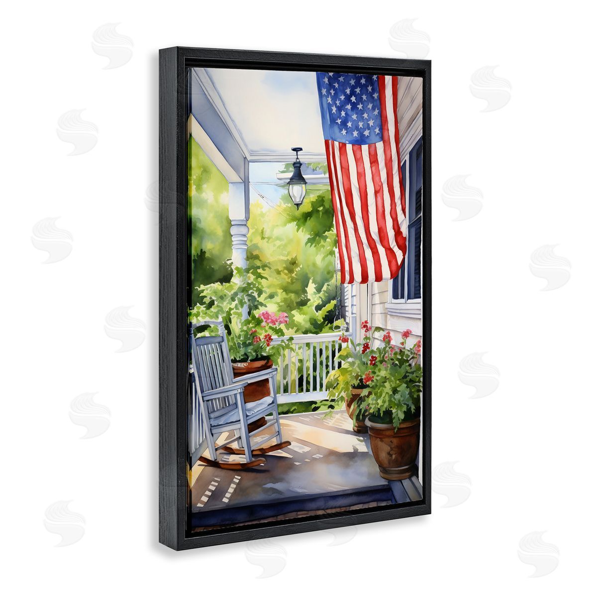 Patriotic Summer Porch Black Floating Frame Canvas Wall Art, Home Decor by Petal Prints Design