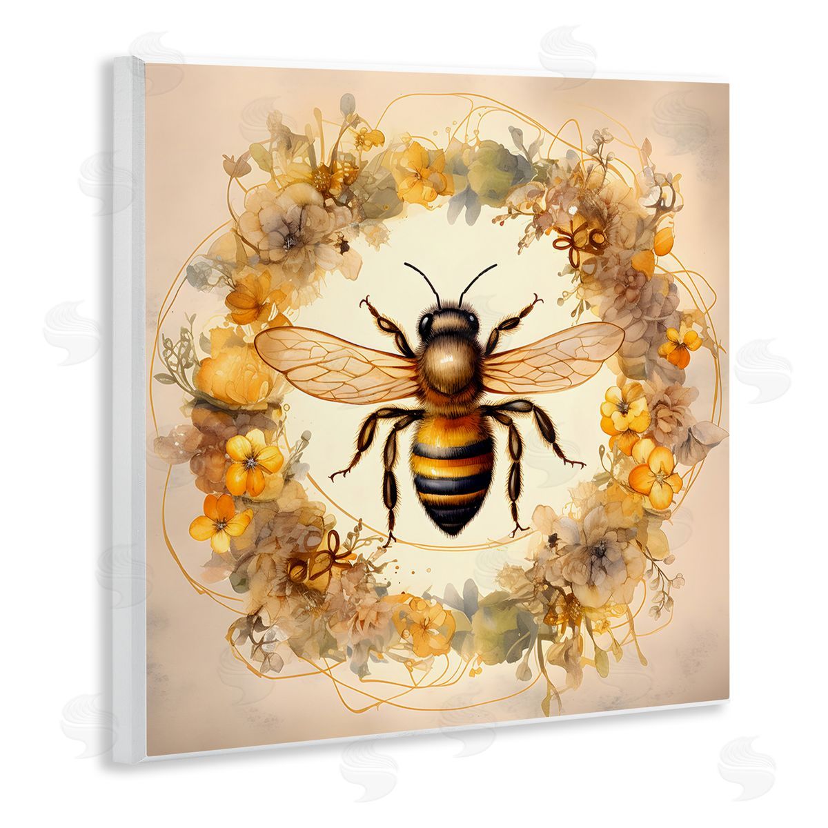 Country Bee Wreath Wood Plaque Wall Art, Home Decor by Petal Prints Design
