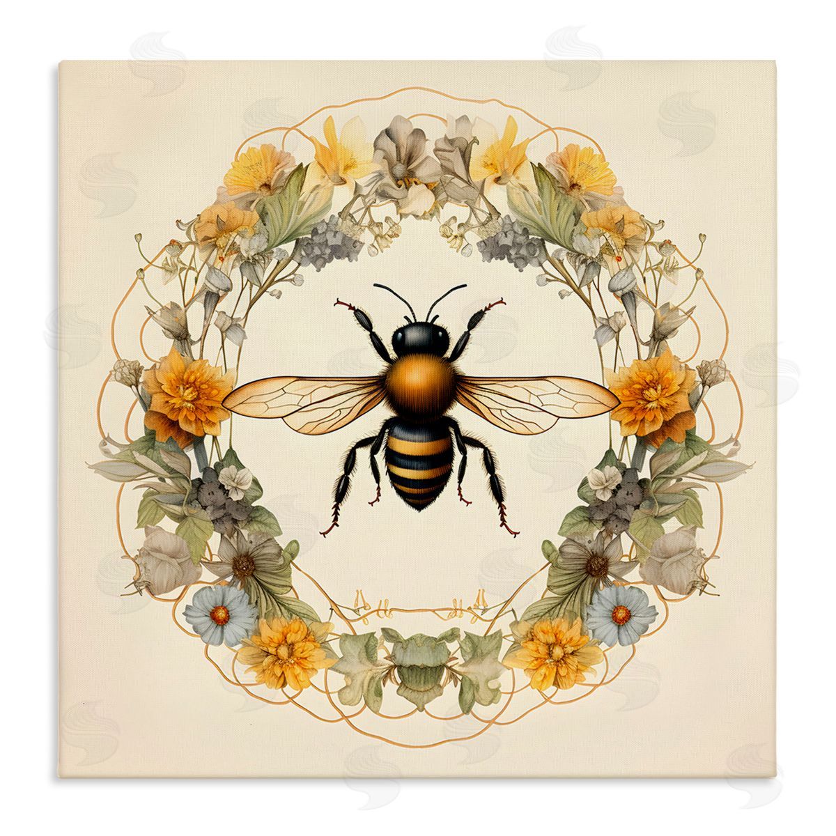 Cottage Bee Wreath Canvas Wall Art, Home Decor by Petal Prints Design