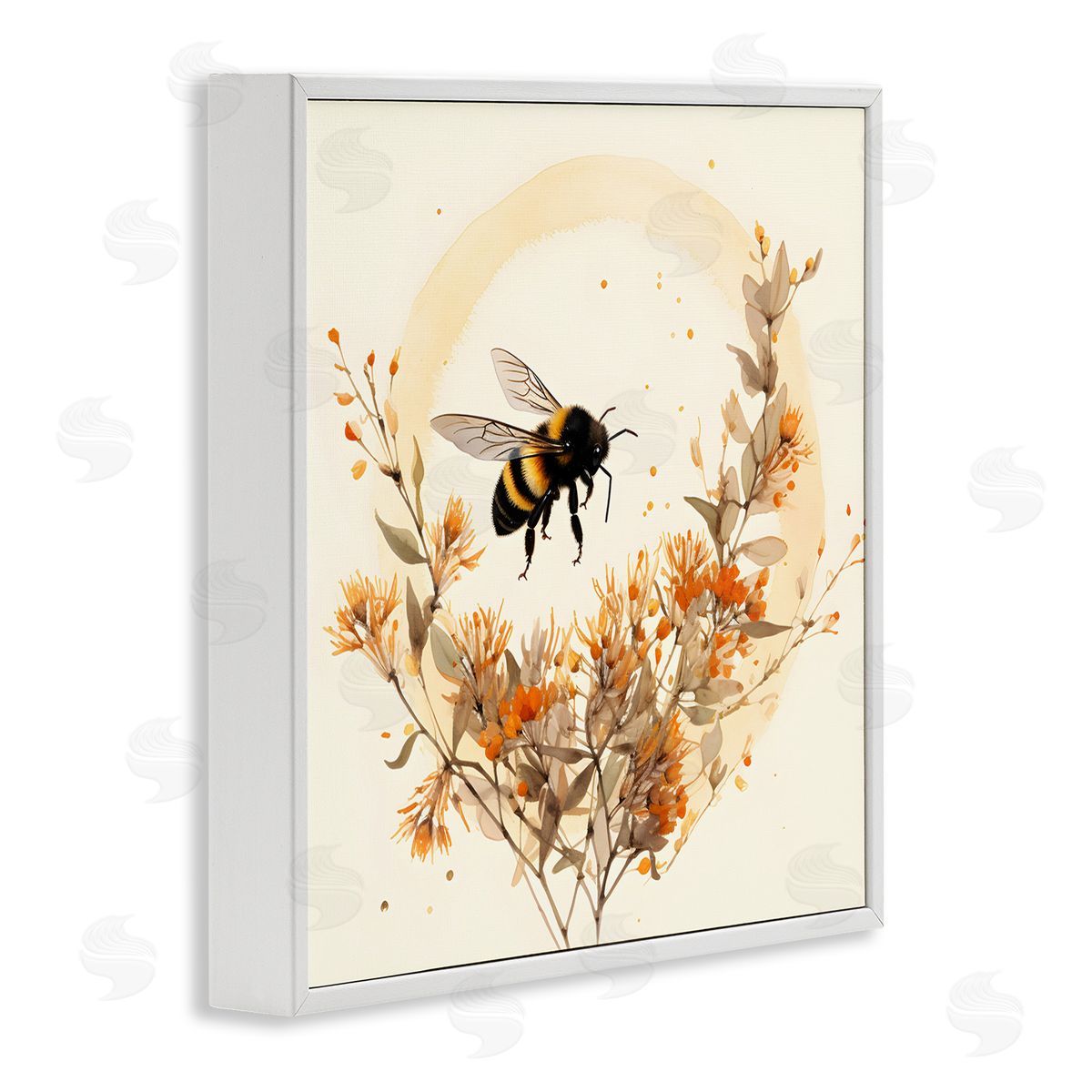 Bee Florals View White Frame Print Wall Art, Home Decor by Petal Prints Design