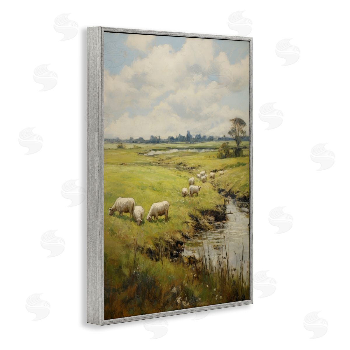 Grazing Sheep Countryside Grey Frame Print Wall Art, Home Decor by Petal Prints Design
