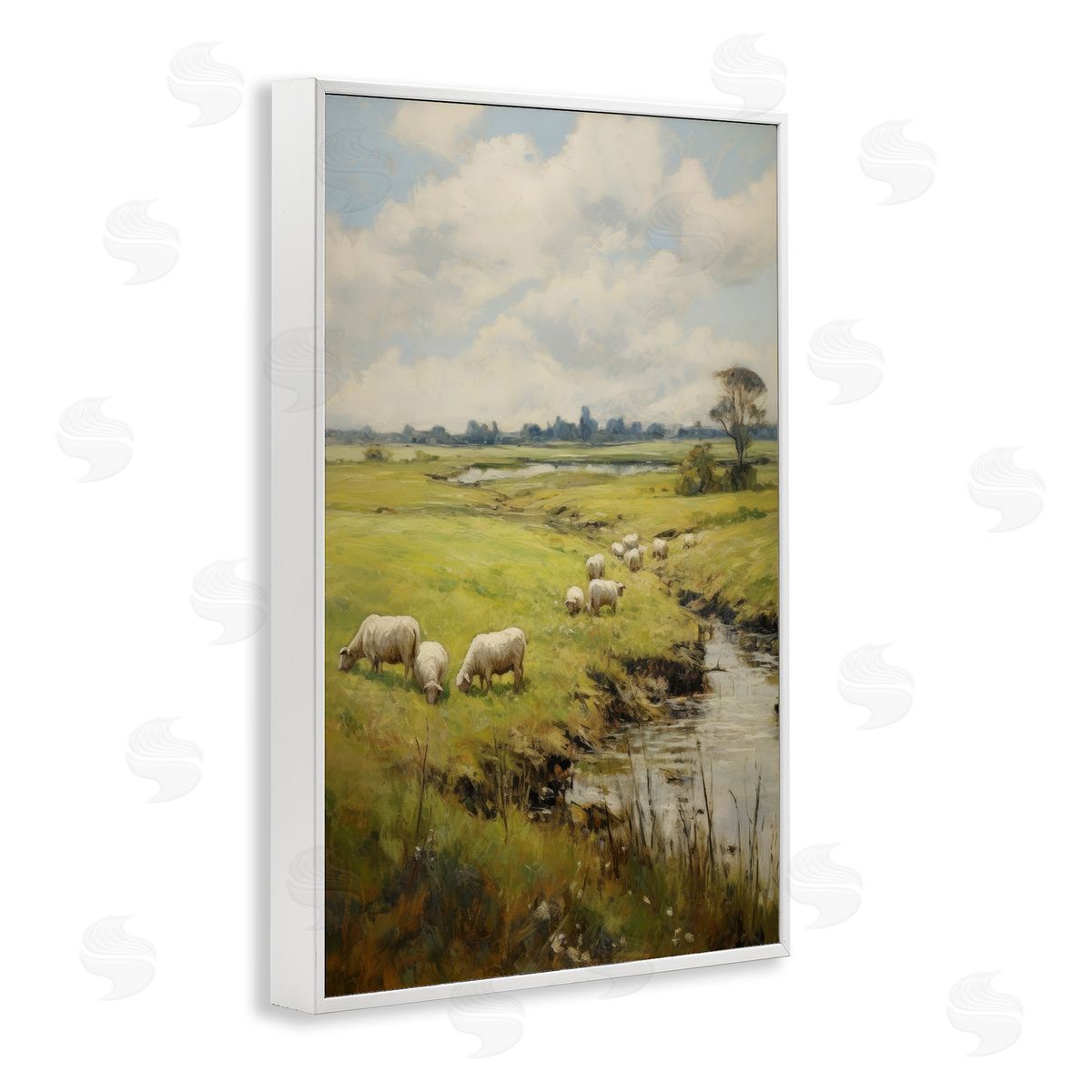 Grazing Sheep Countryside White Frame Print Wall Art, Home Decor by Petal Prints Design