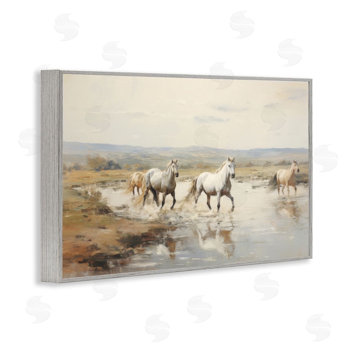 Free Horses Running Grey Frame Print Wall Art, Home Decor by Petal Prints Design
