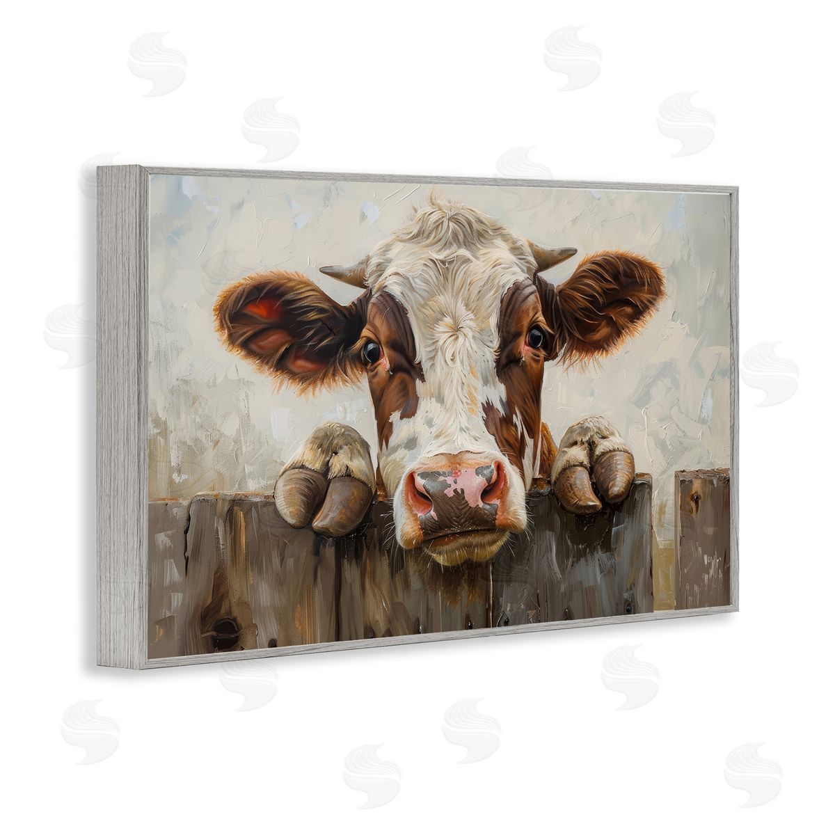 Cow On Fence Grey Frame Print Wall Art, Home Decor by Petals Prints Design