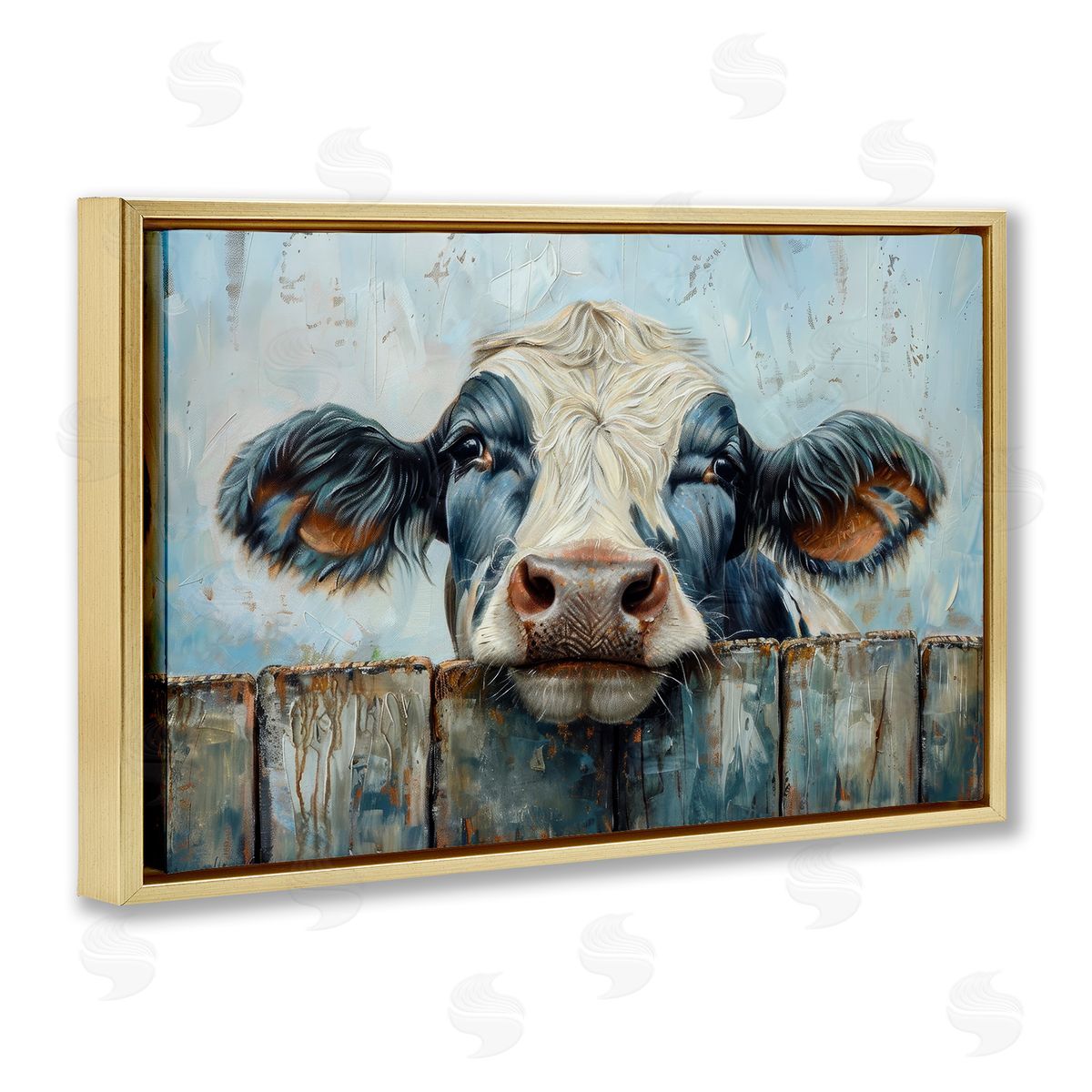Howdy Neighbor Cow Gold Floating Frame Canvas Wall Art, Home Decor by Petals Prints Design