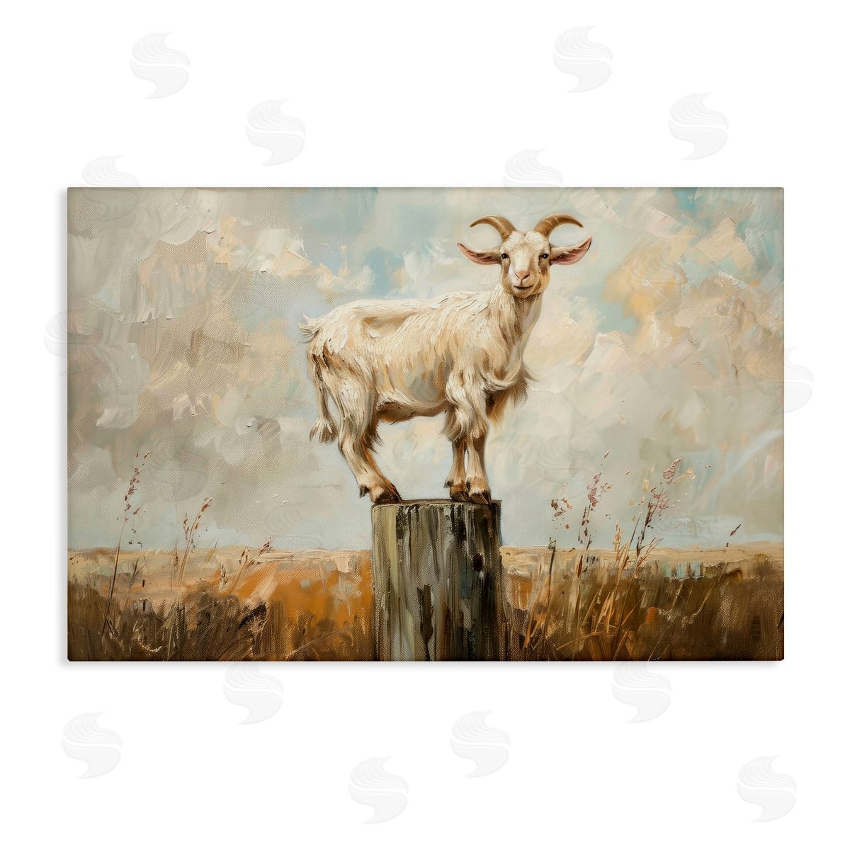 On The Fence Goat Canvas Wall Art, Home Decor by Petals Prints Design