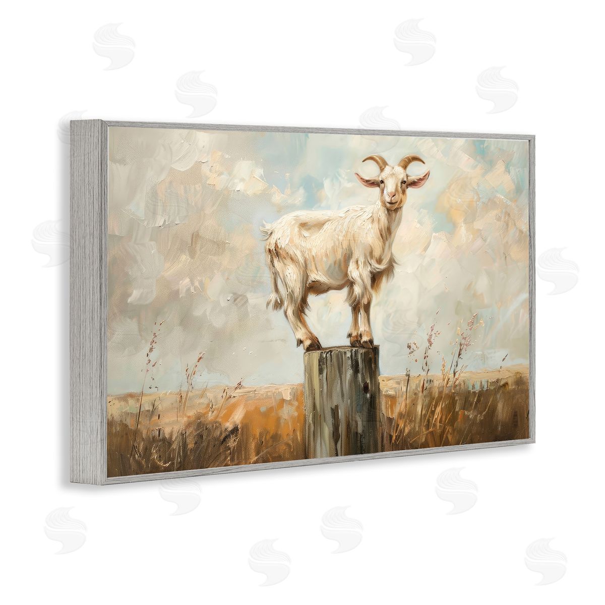 On The Fence Goat Grey Frame Print Wall Art, Home Decor by Petals Prints Design