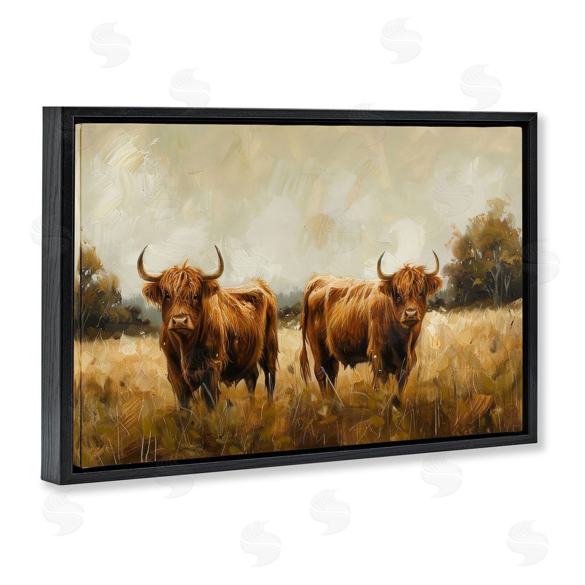 Couple of Cows Black Floating Frame Canvas Wall Art, Home Decor by Petals Prints Design