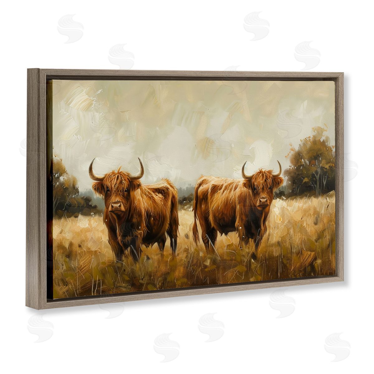 Couple of Cows Brown Floating Frame Canvas Wall Art, Home Decor by Petals Prints Design