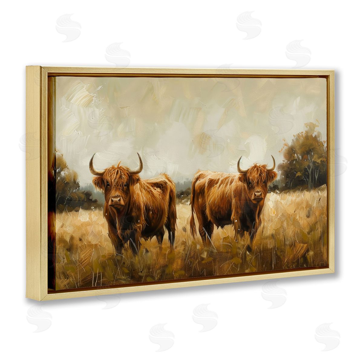 Couple of Cows Gold Floating Frame Canvas Wall Art, Home Decor by Petals Prints Design