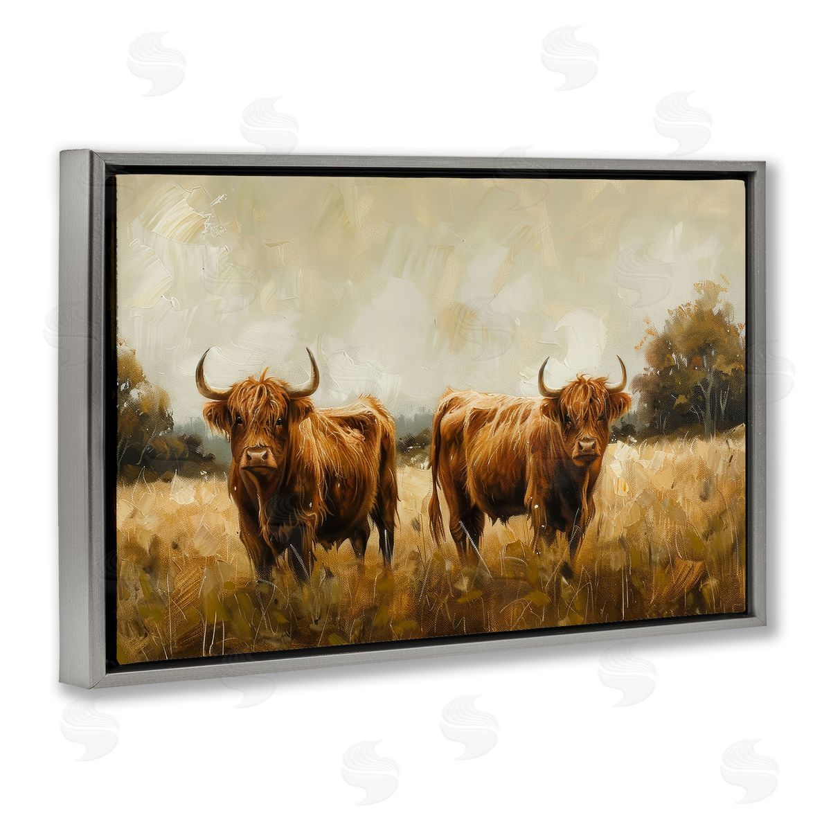 Couple of Cows Grey Floating Frame Canvas Wall Art, Home Decor by Petals Prints Design