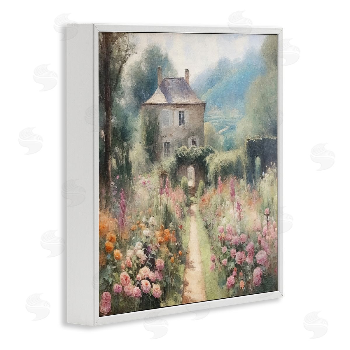 Blooming Cottage Path White Frame Print Wall Art, Home Decor by RileyB