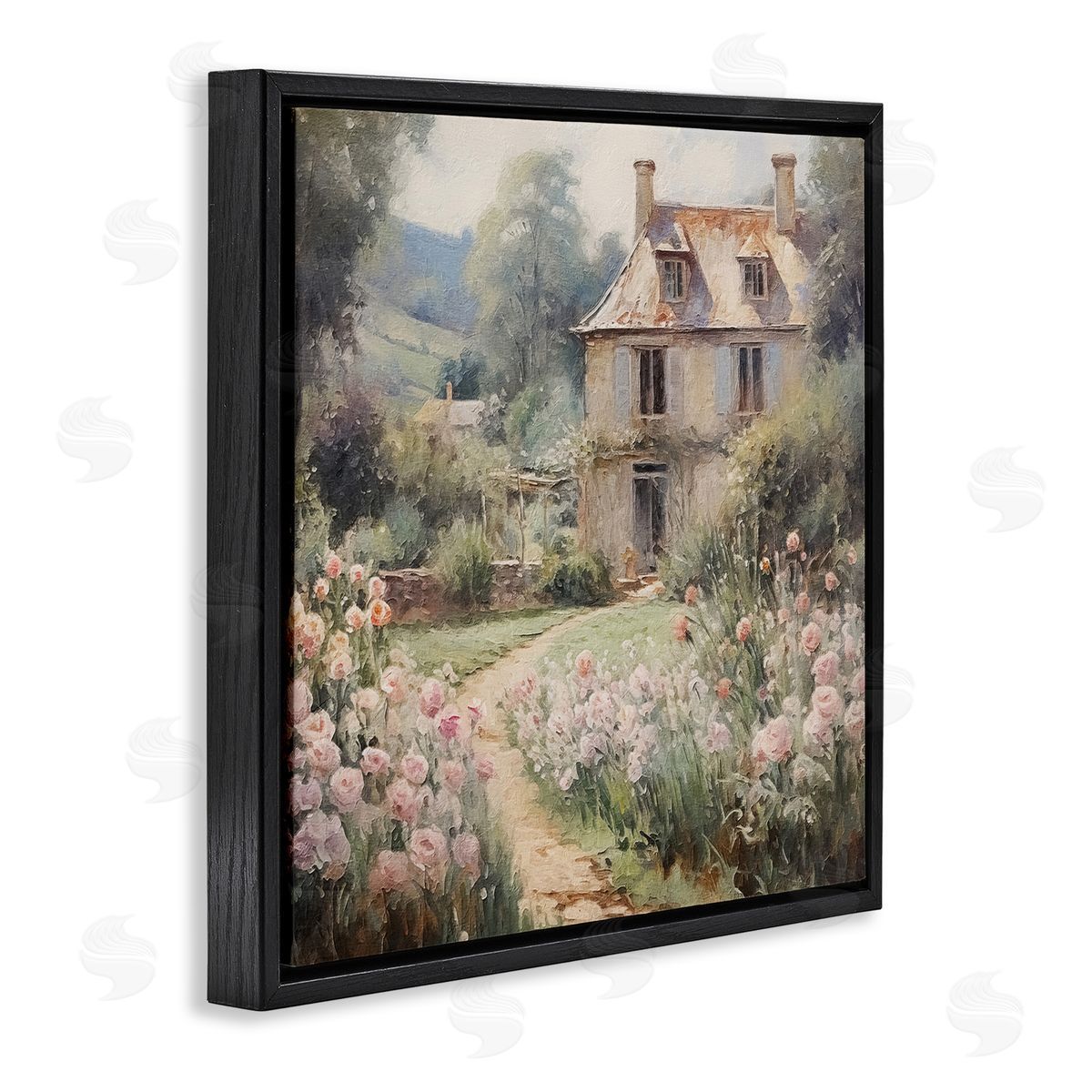 French Garden Cottage Black Floating Frame Canvas Wall Art, Home Decor by RileyB
