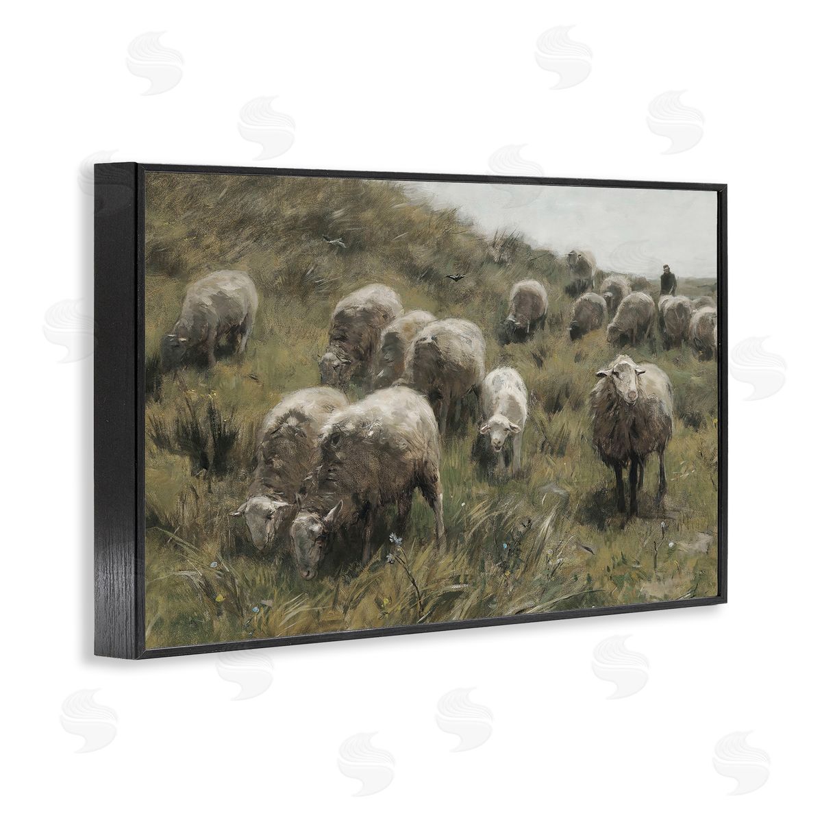 Sheep At Pasture Black Frame Print Wall Art, Home Decor by RileyB