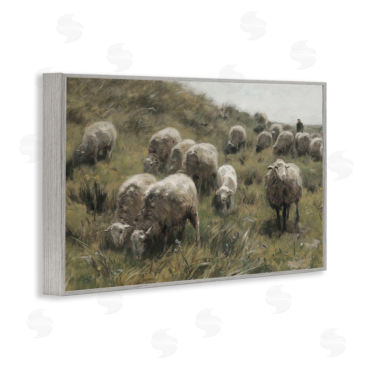 Sheep At Pasture Grey Frame Print Wall Art, Home Decor by RileyB