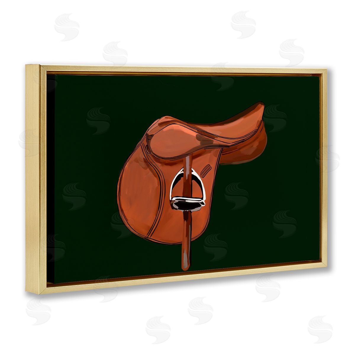 Brown Horse Saddle Gold Floating Frame Canvas Wall Art, Home Decor by Amelia Noyes