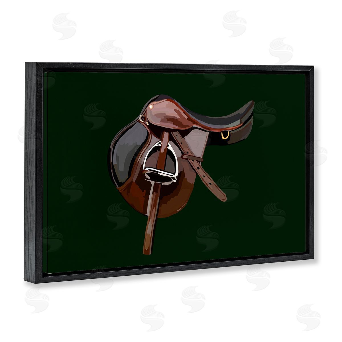 Western Horse Saddle Black Floating Frame Canvas Wall Art, Home Decor by Amelia Noyes