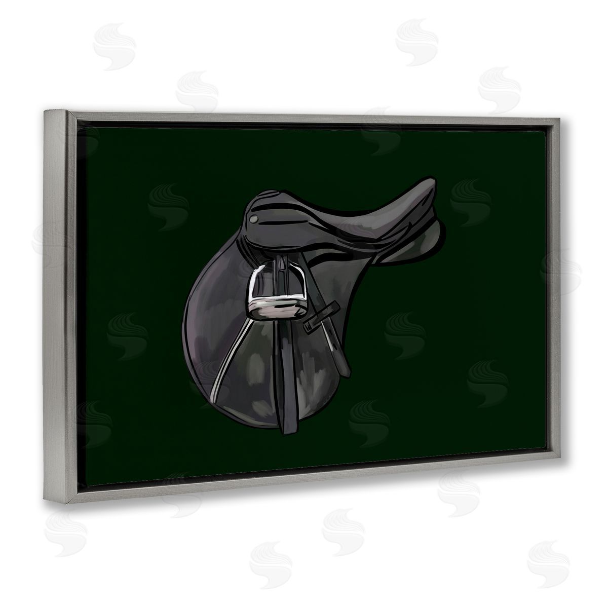 Black Horse Saddle Grey Floating Frame Canvas Wall Art, Home Decor by Amelia Noyes