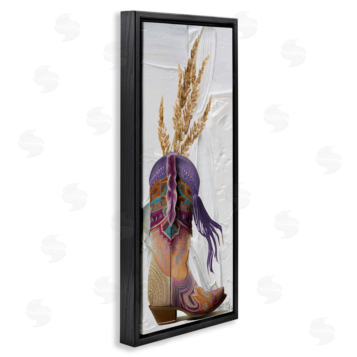 Cowboy Boot and Wheat Black Floating Frame Canvas Wall Art, Home Decor by Sasha