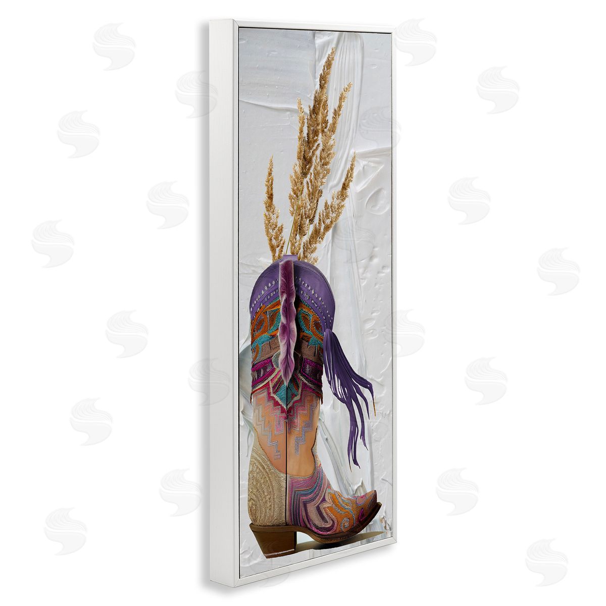 Cowboy Boot and Wheat White Frame Print Wall Art, Home Decor by Sasha