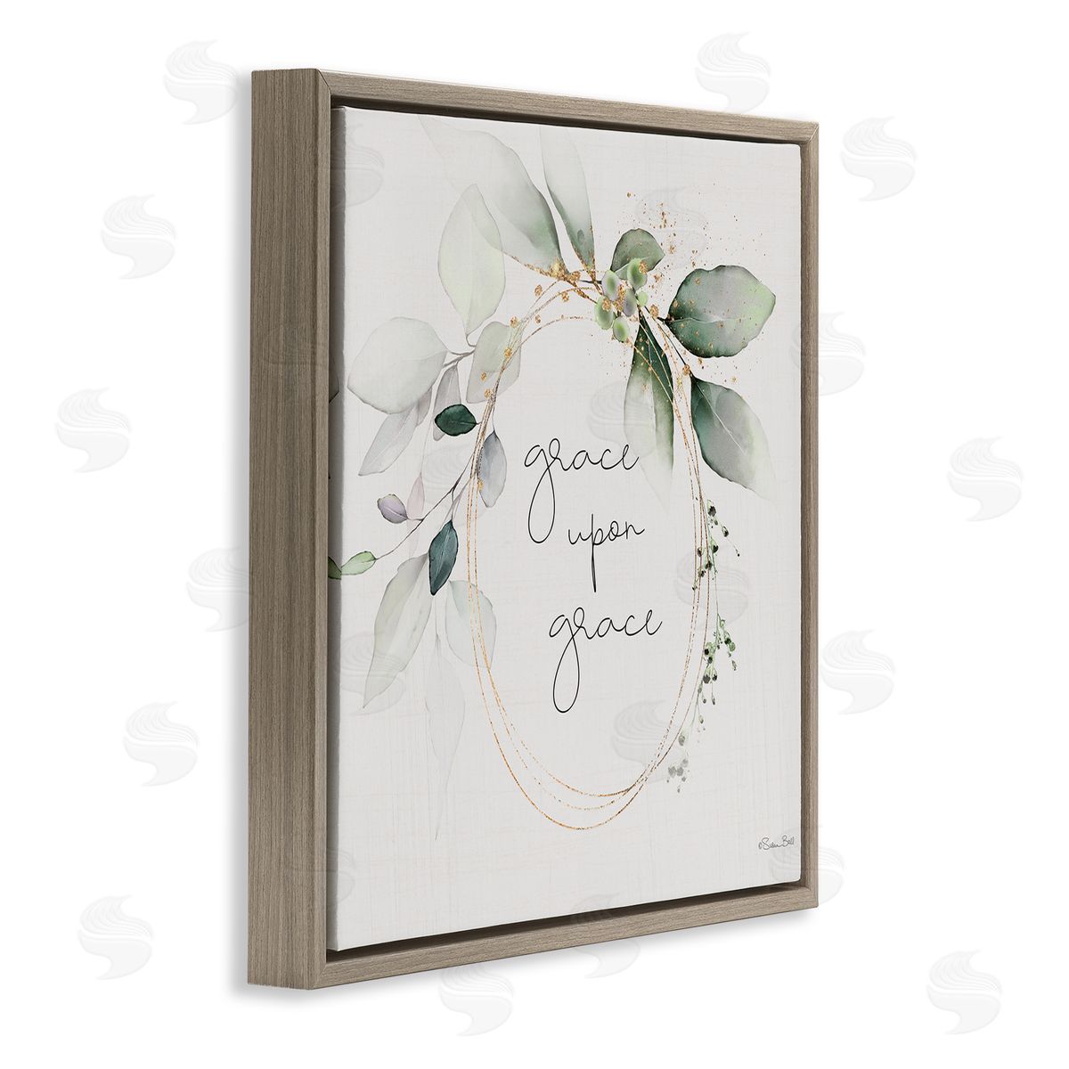 Grace with Soft Leaves Brown Floating Frame Canvas Wall Art, Home Decor by Susan Ball