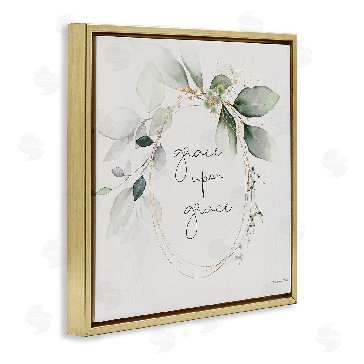 Grace with Soft Leaves Gold Floating Frame Canvas Wall Art, Home Decor by Susan Ball