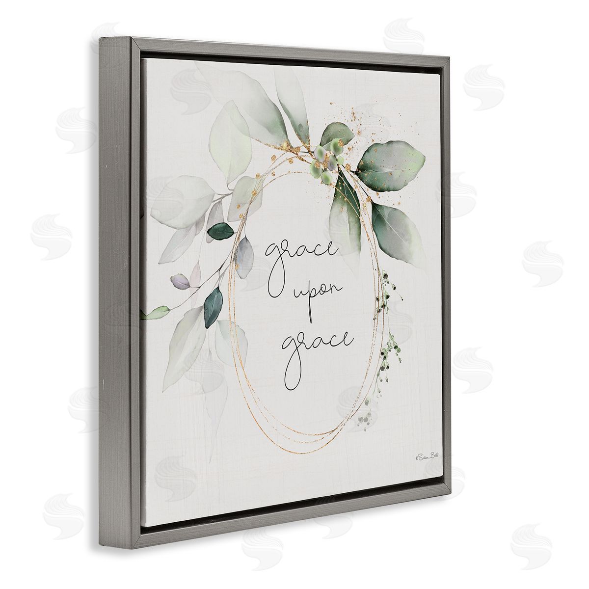 Grace with Soft Leaves Grey Floating Frame Canvas Wall Art, Home Decor by Susan Ball