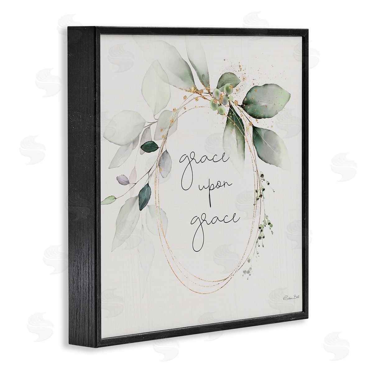 Grace with Soft Leaves Black Frame Print Wall Art, Home Decor by Susan Ball