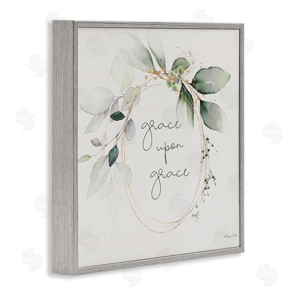 Grace with Soft Leaves Grey Frame Print Wall Art, Home Decor by Susan Ball