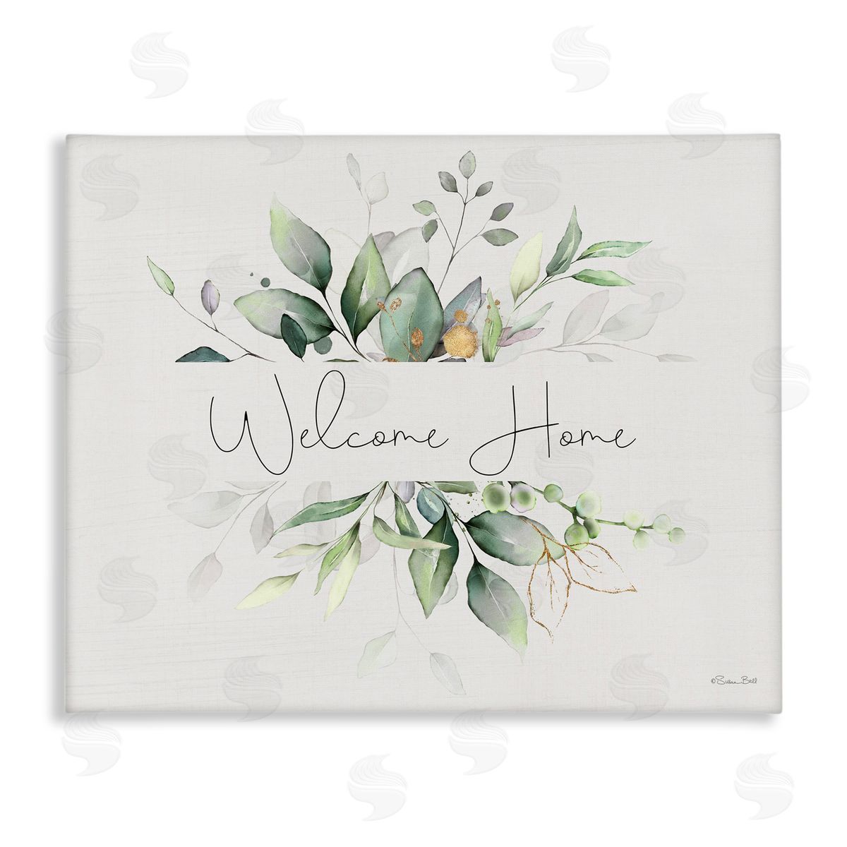 Soft Leaves Welcome Canvas Wall Art, Home Decor by Susan Ball