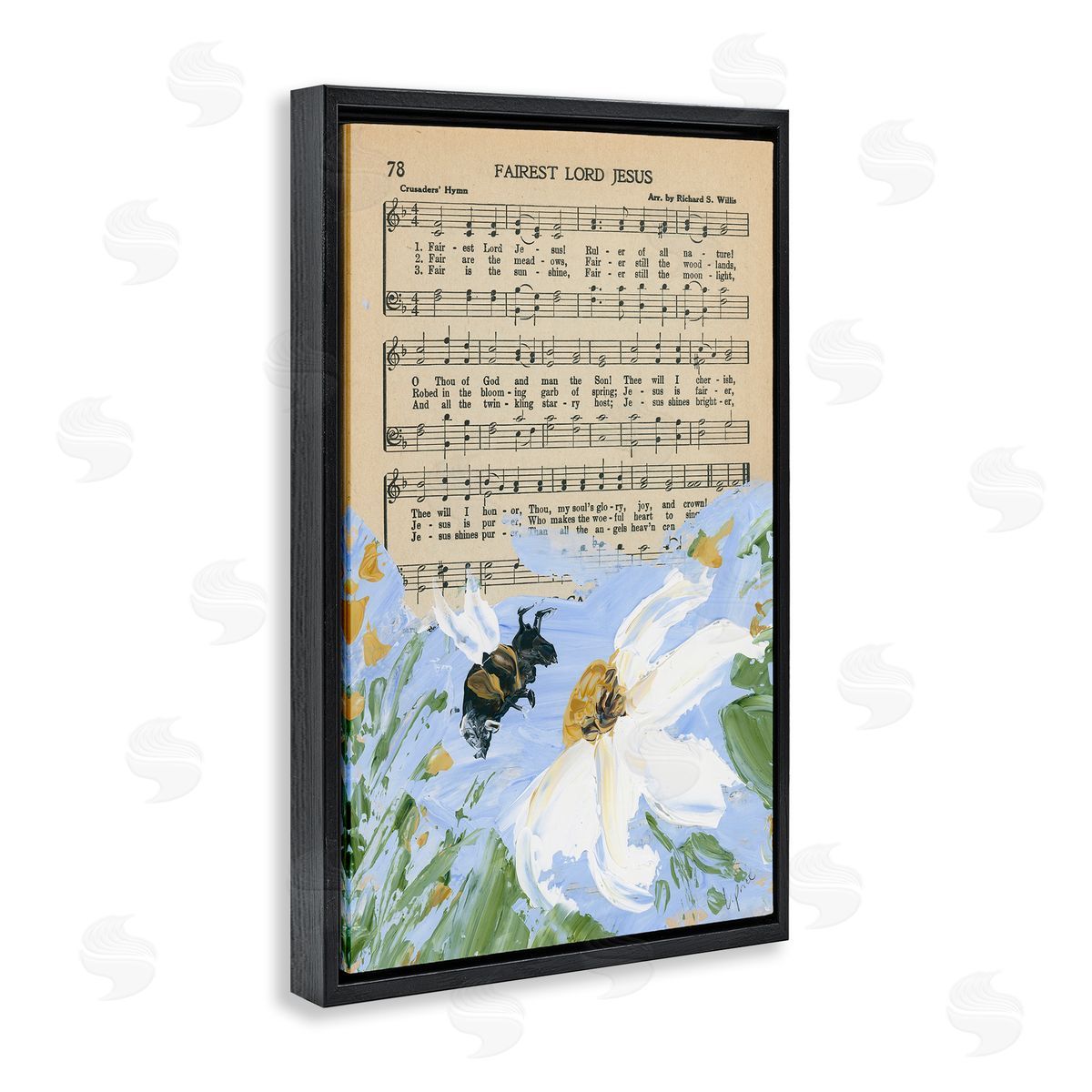 Floral Music Hymn Black Floating Frame Canvas Wall Art, Home Decor by Lucille Price