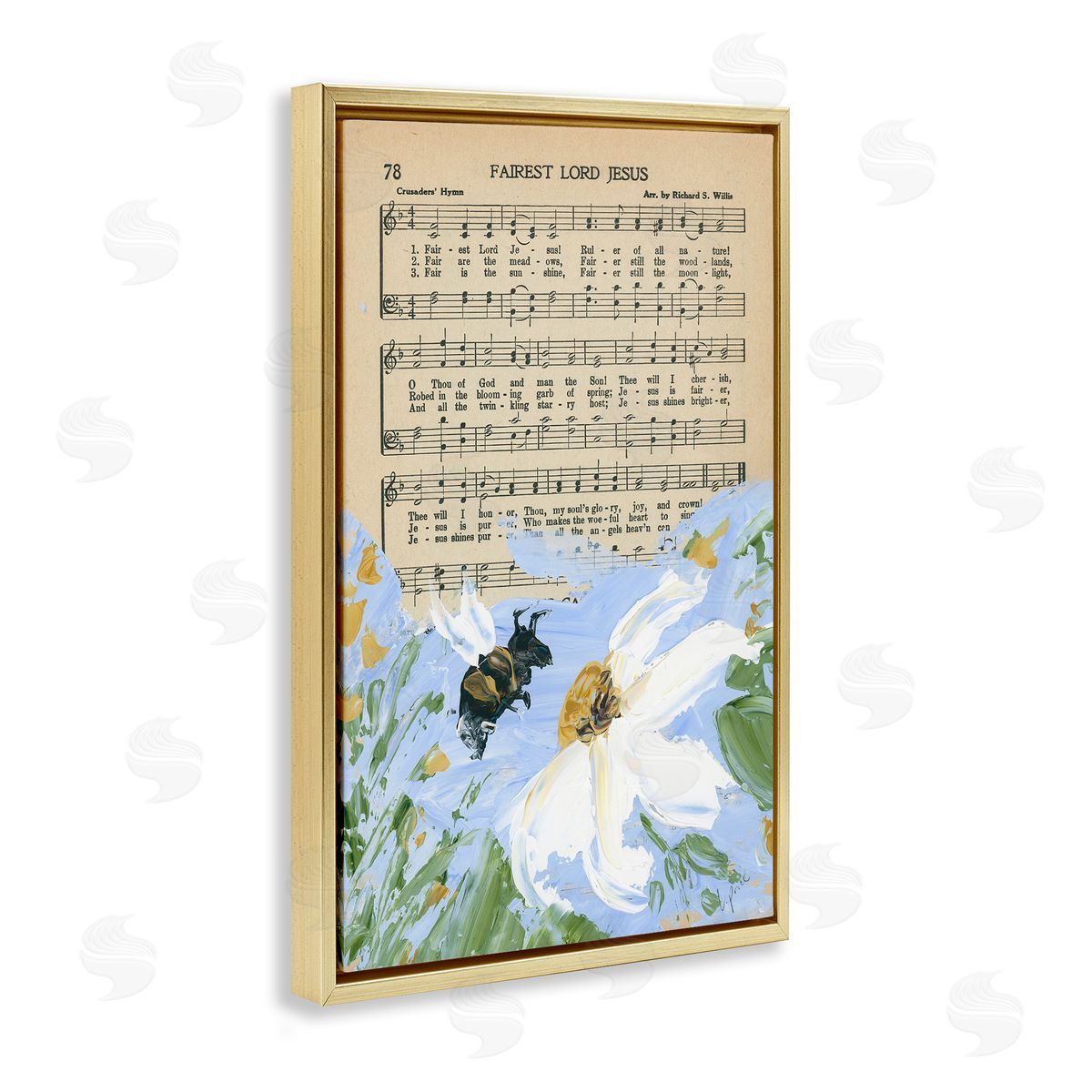 Floral Music Hymn Gold Floating Frame Canvas Wall Art, Home Decor by Lucille Price