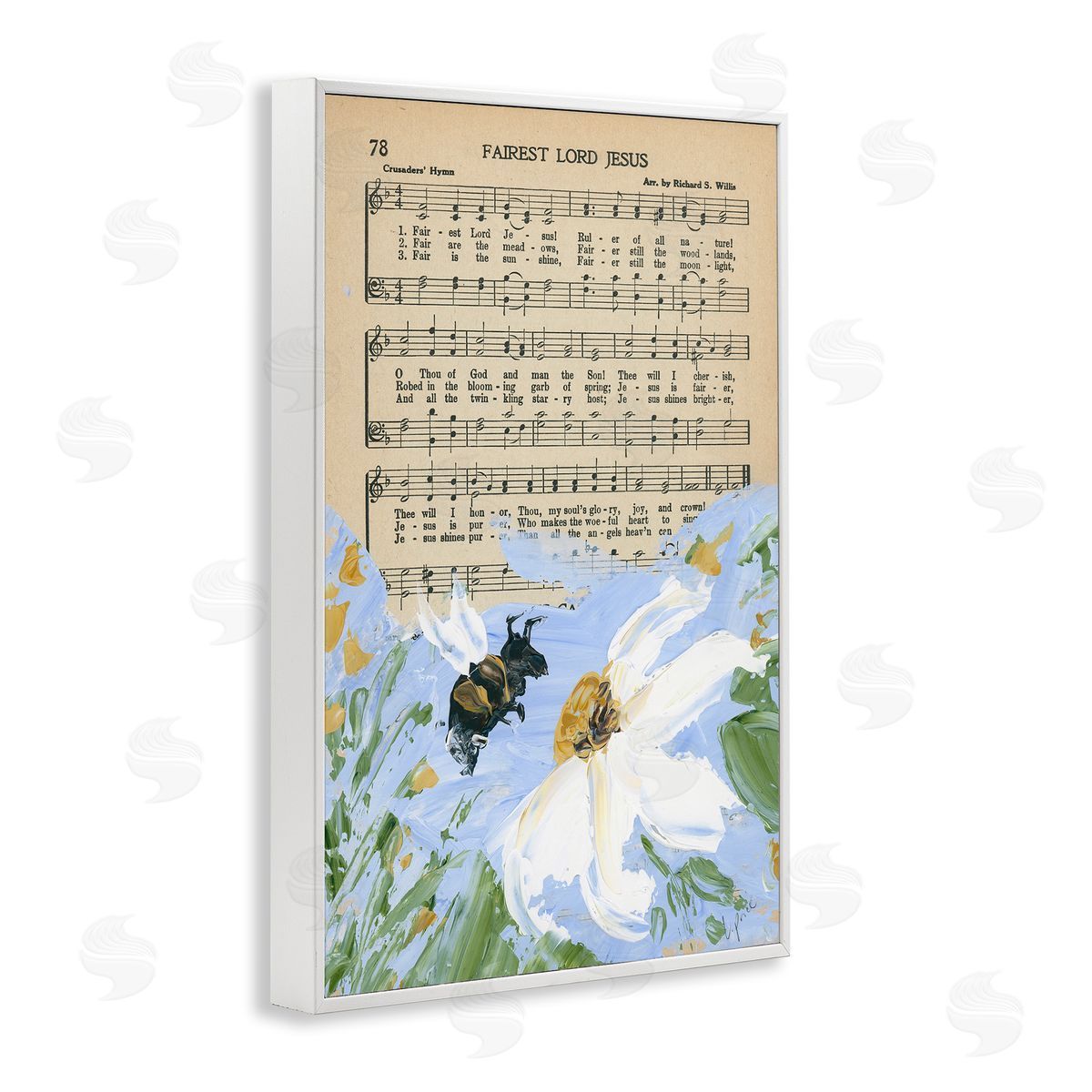 Floral Music Hymn White Frame Print Wall Art, Home Decor by Lucille Price