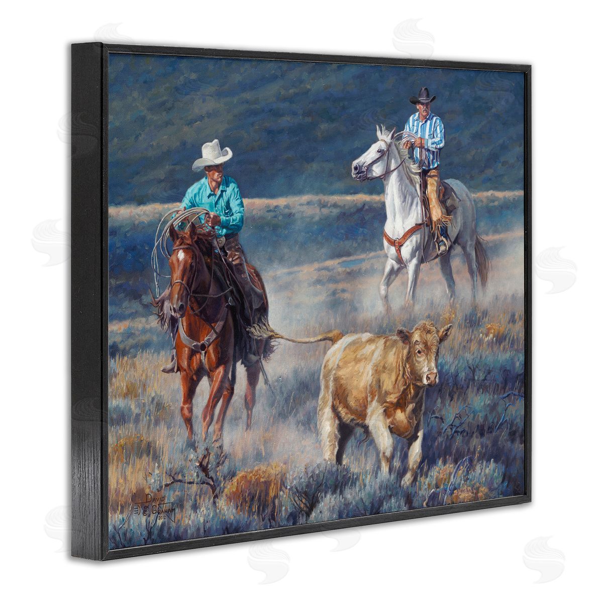 The Chase Cowboys Black Frame Print Wall Art, Home Decor by David Kiehm