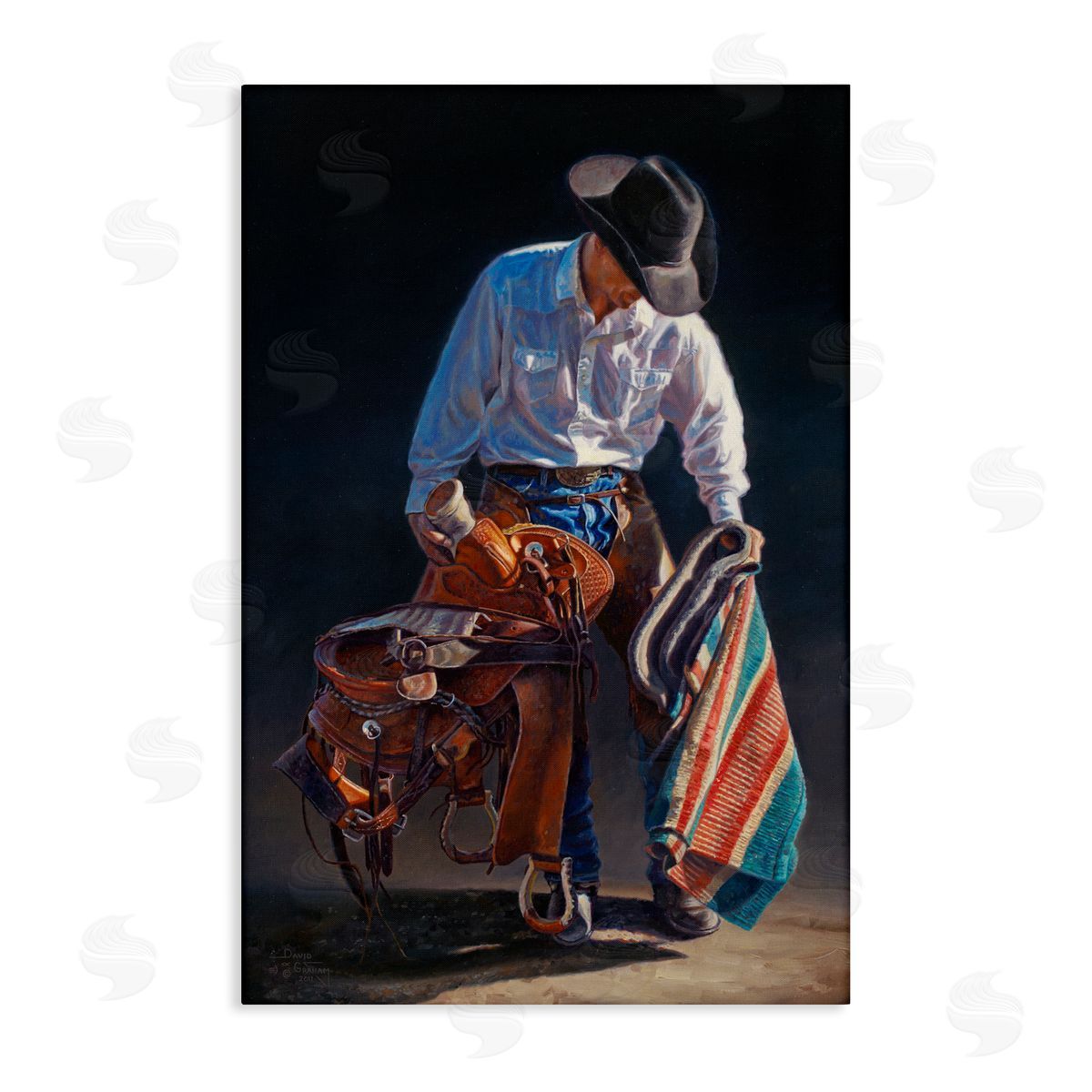 Stoic Cowboy and Saddle Canvas Wall Art, Home Decor by David Graham