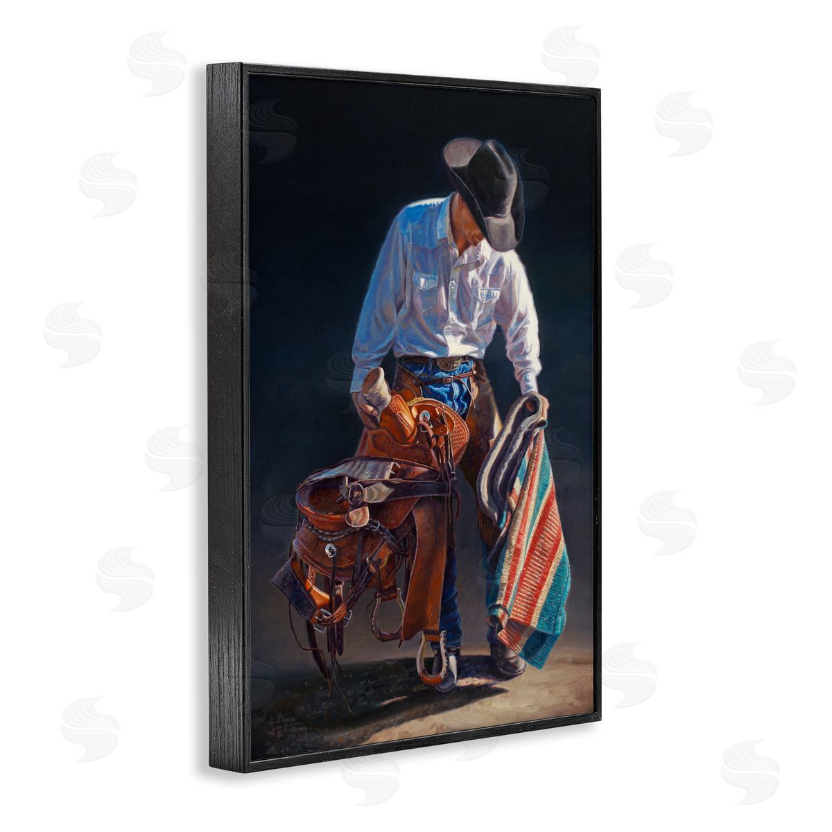 Stoic Cowboy and Saddle Black Frame Print Wall Art, Home Decor by David Graham