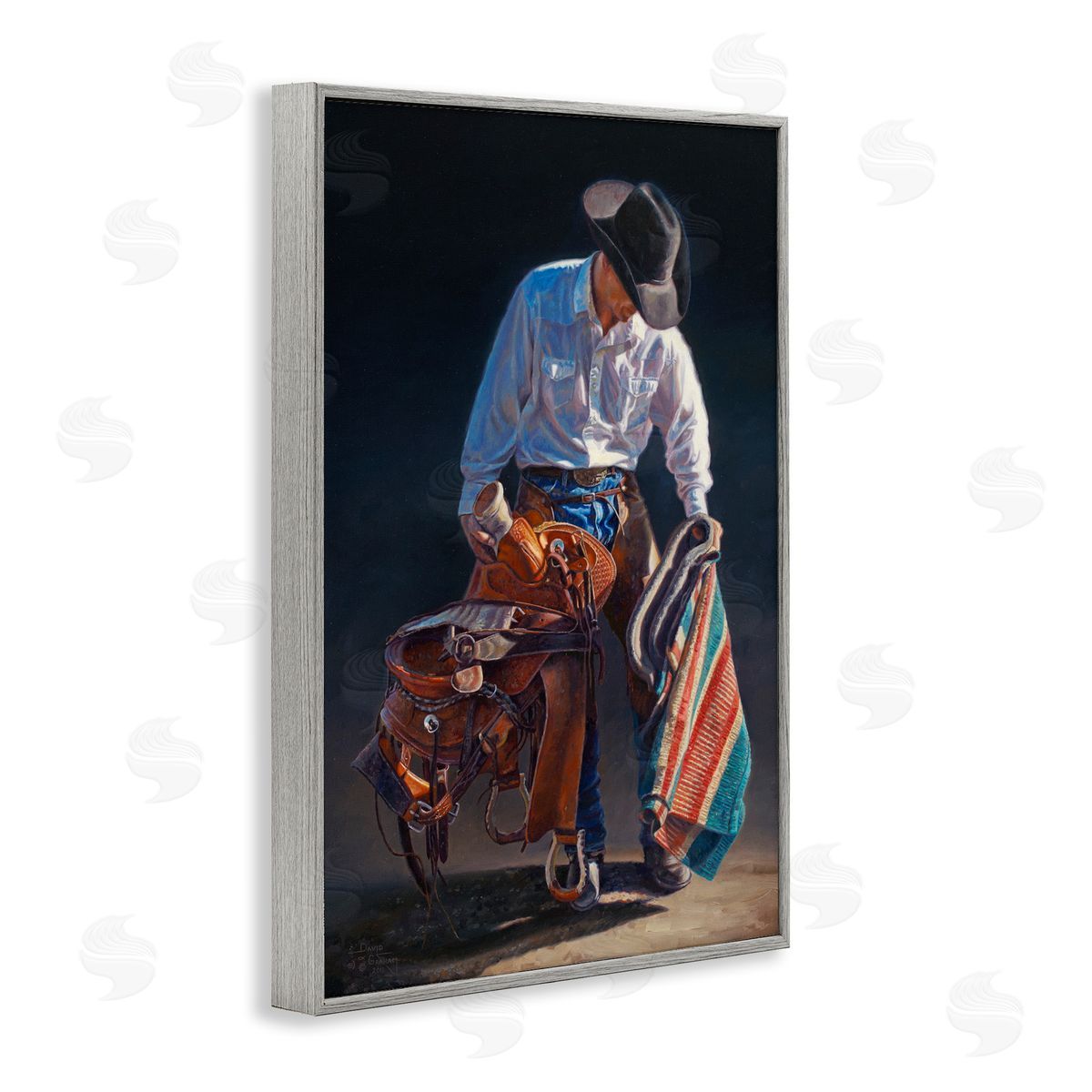 Stoic Cowboy and Saddle Grey Frame Print Wall Art, Home Decor by David Graham